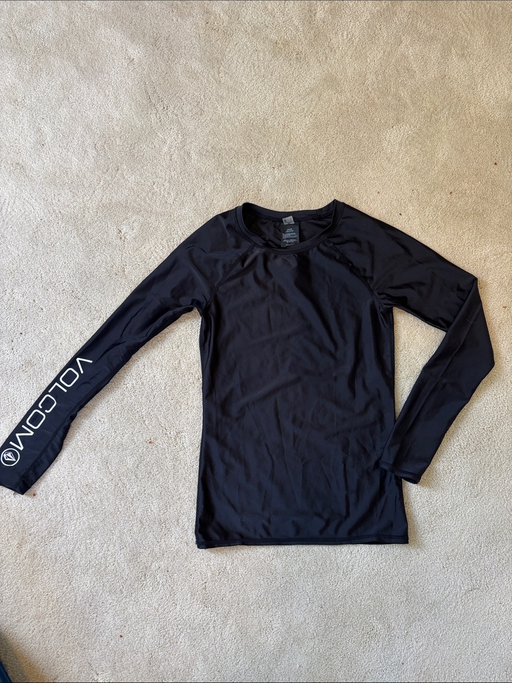 Volcom Black Long Sleeve Swim Rash Guard with Sleeve Logo